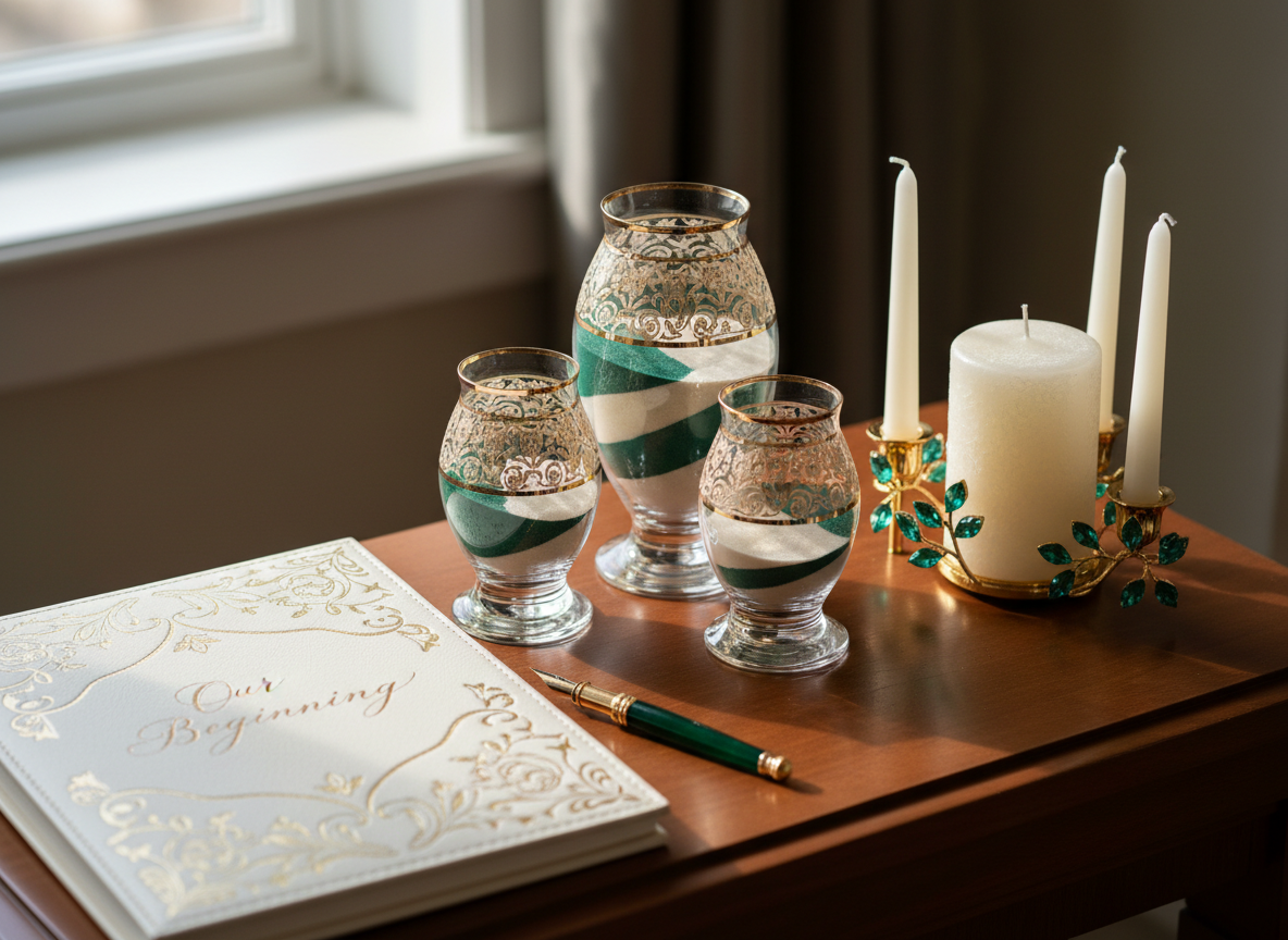 Close-up of ceremony details and guest book
